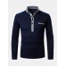 Mens Two Tone Lapel Casual Long Sleeve Golf Shirts With Pocket