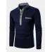 Mens Two Tone Lapel Casual Long Sleeve Golf Shirts With Pocket