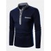 Mens Two Tone Lapel Casual Long Sleeve Golf Shirts With Pocket