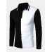 Mens Contrast Color Two Tone Patchwork Lapel Long Sleeve Golf Shirts