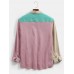 Mens Corduroy Colorblock Patchwork Casual Long Sleeve Shirts With Pocket
