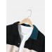 Mens Splicing Corduroy Color Block Button Casual Shirt