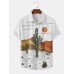 Men Cactus Desert Landscape Print Tropical Plant Short Sleeve Shirts