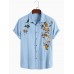 Mens Cotton Breathable Floral Embroidered Button Up Casual Shirts