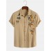 Mens Cotton Breathable Floral Embroidered Button Up Casual Shirts