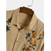 Mens Cotton Breathable Floral Embroidered Button Up Casual Shirts