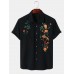 Mens Cotton Breathable Floral Embroidered Button Up Casual Shirts