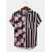 Men Coconut Tree Colorful Stripe Mixed Print Short Sleeve Casual Holiday Shirts