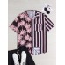 Men Coconut Tree Colorful Stripe Mixed Print Short Sleeve Casual Holiday Shirts