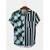 Men Coconut Tree Colorful Stripe Mixed Print Short Sleeve Casual Holiday Shirts