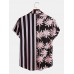 Men Coconut Tree Colorful Stripe Mixed Print Short Sleeve Casual Holiday Shirts