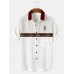 Men Tribal Print Patchwork Ribbed Button Up Short Sleeve Shirts