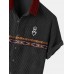 Men Tribal Print Patchwork Ribbed Button Up Short Sleeve Shirts