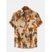 Mens Cotton Floral Oil Printing Turn Down Collar Short Sleeve Shirts