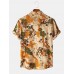 Mens Cotton Floral Oil Printing Turn Down Collar Short Sleeve Shirts