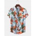 Mens Cotton Floral Oil Printing Turn Down Collar Short Sleeve Shirts