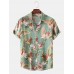 Men Cotton Floral Print Turn Down Collar Hawaii Holiady Short Sleeve Shirts