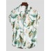 Men Cotton Floral Print Turn Down Collar Hawaii Holiady Short Sleeve Shirts