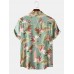 Men Cotton Floral Print Turn Down Collar Hawaii Holiady Short Sleeve Shirts