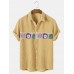 Men Jacquard Decor Ribbed Button Up Short Sleeve Casual Shirts
