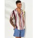 Mens Stripe Printing Graffiti Chest Pocket Short Sleeve Summer Shirts