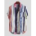 Mens Stripe Printing Graffiti Chest Pocket Short Sleeve Summer Shirts