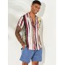 Mens Stripe Printing Graffiti Chest Pocket Short Sleeve Summer Shirts