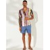 Mens Stripe Printing Graffiti Chest Pocket Short Sleeve Summer Shirts