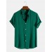 Mens Cotton Linen Breathable Stand Collar Solid Shirts