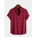 Mens Cotton Linen Breathable Stand Collar Solid Shirts