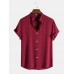 Mens Cotton Linen Breathable Stand Collar Solid Shirts