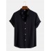 Mens Cotton Linen Breathable Stand Collar Solid Shirts