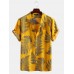 Pine Leaves Print Cotton Short Sleeve Relaxed Shirts