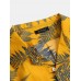 Pine Leaves Print Cotton Short Sleeve Relaxed Shirts