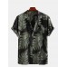 Pine Leaves Print Cotton Short Sleeve Relaxed Shirts