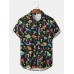 Mens Cartoon Colorful Mushroom Print Lapel Short Sleeve Shirt