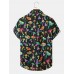 Mens Cartoon Colorful Mushroom Print Lapel Short Sleeve Shirt