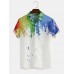 Mens Splash Ink Watercolor Print Short Sleeve Beach Party Business Casual Shirts