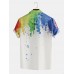 Mens Splash Ink Watercolor Print Short Sleeve Beach Party Business Casual Shirts