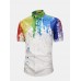 Mens Splash Ink Watercolor Print Short Sleeve Beach Party Business Casual Shirts