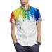 Mens Splash Ink Watercolor Print Short Sleeve Beach Party Business Casual Shirts