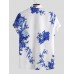 Men Porcelain Floral Print Short Sleeve Relaxed Shirts