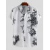 Men Porcelain Floral Print Short Sleeve Relaxed Shirts