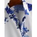 Men Porcelain Floral Print Short Sleeve Relaxed Shirts