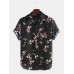 Mens Cherry Blossoms Floral Print Short Sleeve Casual Vacation Shirts