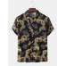 Mens Ethnic Style Dragon Print Button Up Short Sleeve Cotton Casual Shirts