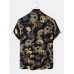 Mens Ethnic Style Dragon Print Button Up Short Sleeve Cotton Casual Shirts