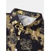 Mens Ethnic Style Dragon Print Button Up Short Sleeve Cotton Casual Shirts