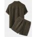 Mens Thin Corduroy Mustard Set Patch Pocket Breathable Short Sleeve Shirt & Shorts
