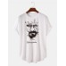 Men Ink Portrait Letter Print Light Casual High Low Short Sleeve T-Shirts